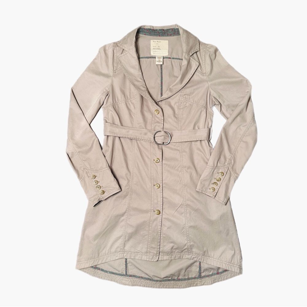 Free People 1970 Women’s Cream Jacket Cotton Blend Belted Size 6
